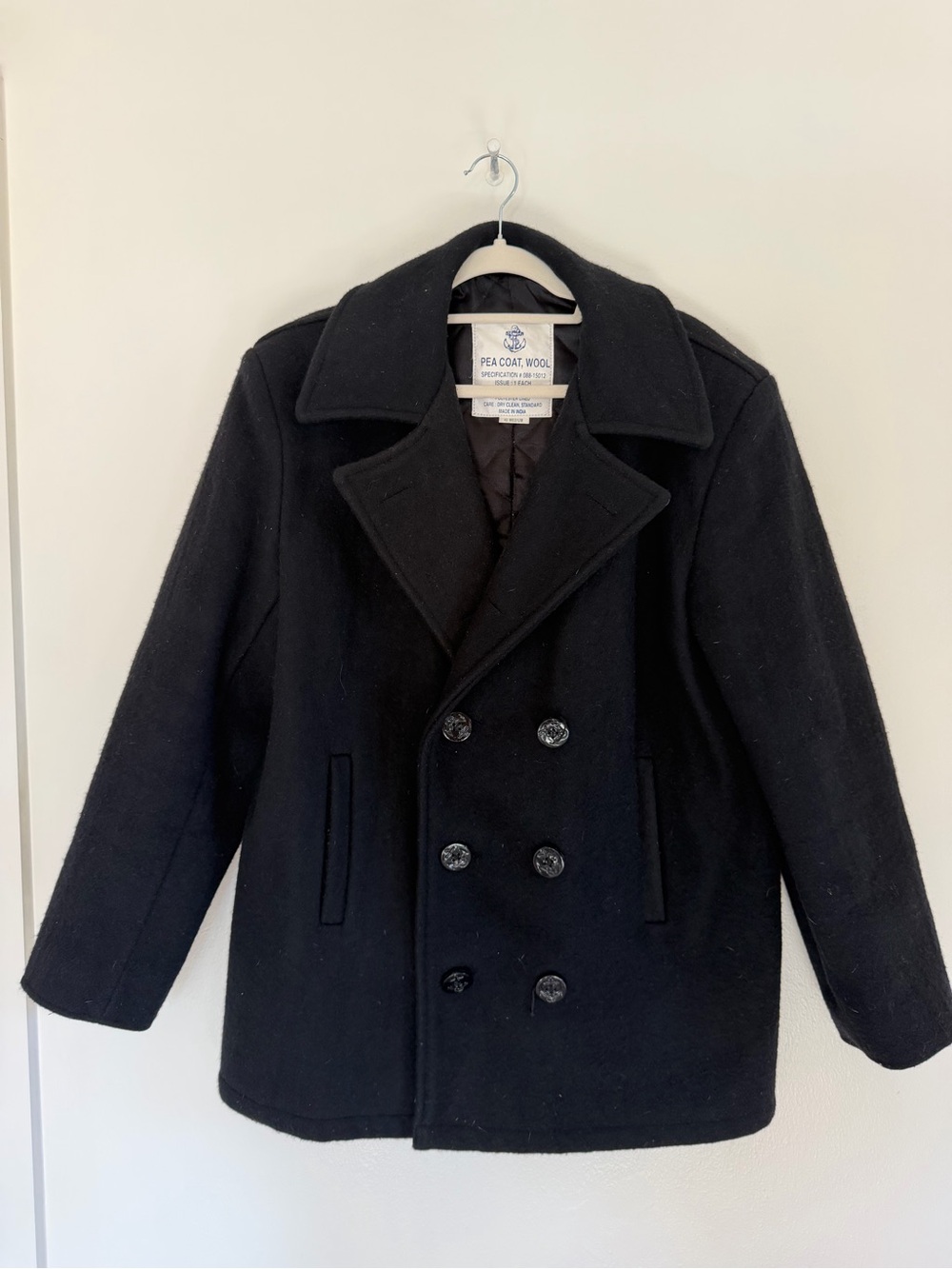 Men’s US Navy Pea Coat Wool Black Double-Breasted Jacket